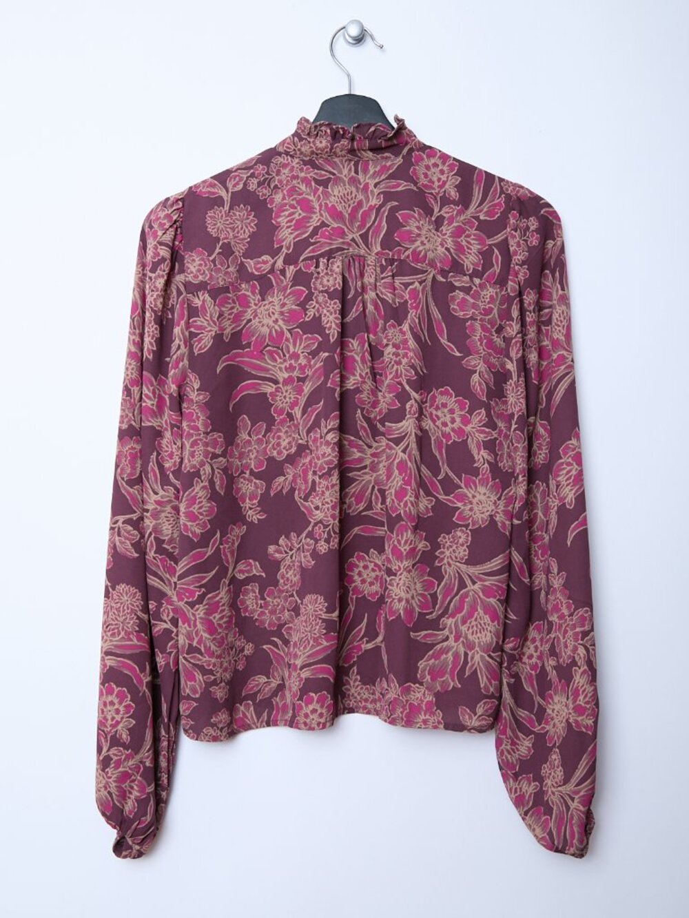 Evereve Mindie Tie Front Long Sleeve Floral Print Plum Lightweight Blouse Small - Picture 2 of 10